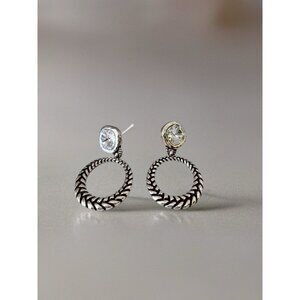 Vintage Brighton Braided Hoop Crystal Pierced Earrings RETIRED